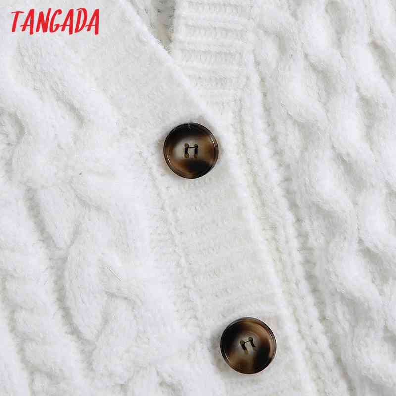 Women Vintage White Twist Oversized Knitted Vest Sweater Buttons Sleeveless Female Waistcoat Tops BE492 210416
