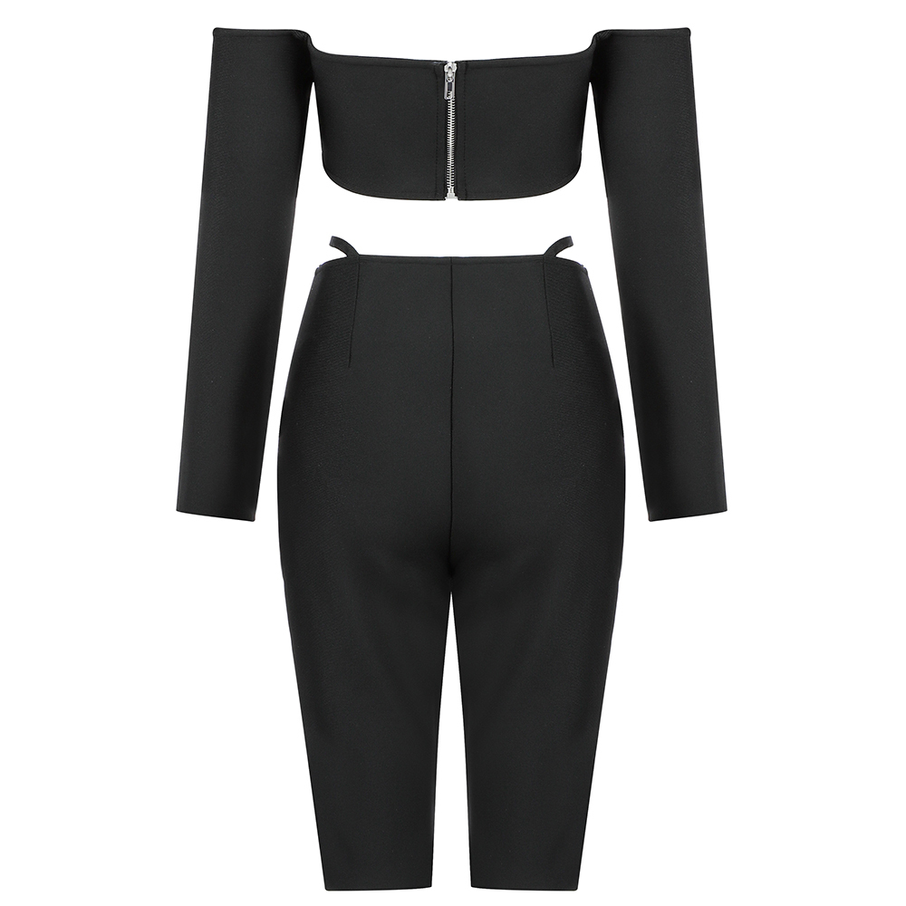 Summer Black Open Back Sexy Wrapped Chest Long Sleeve Bottoming Shorts Sports And Leisure Women'S Bandage Set 210525