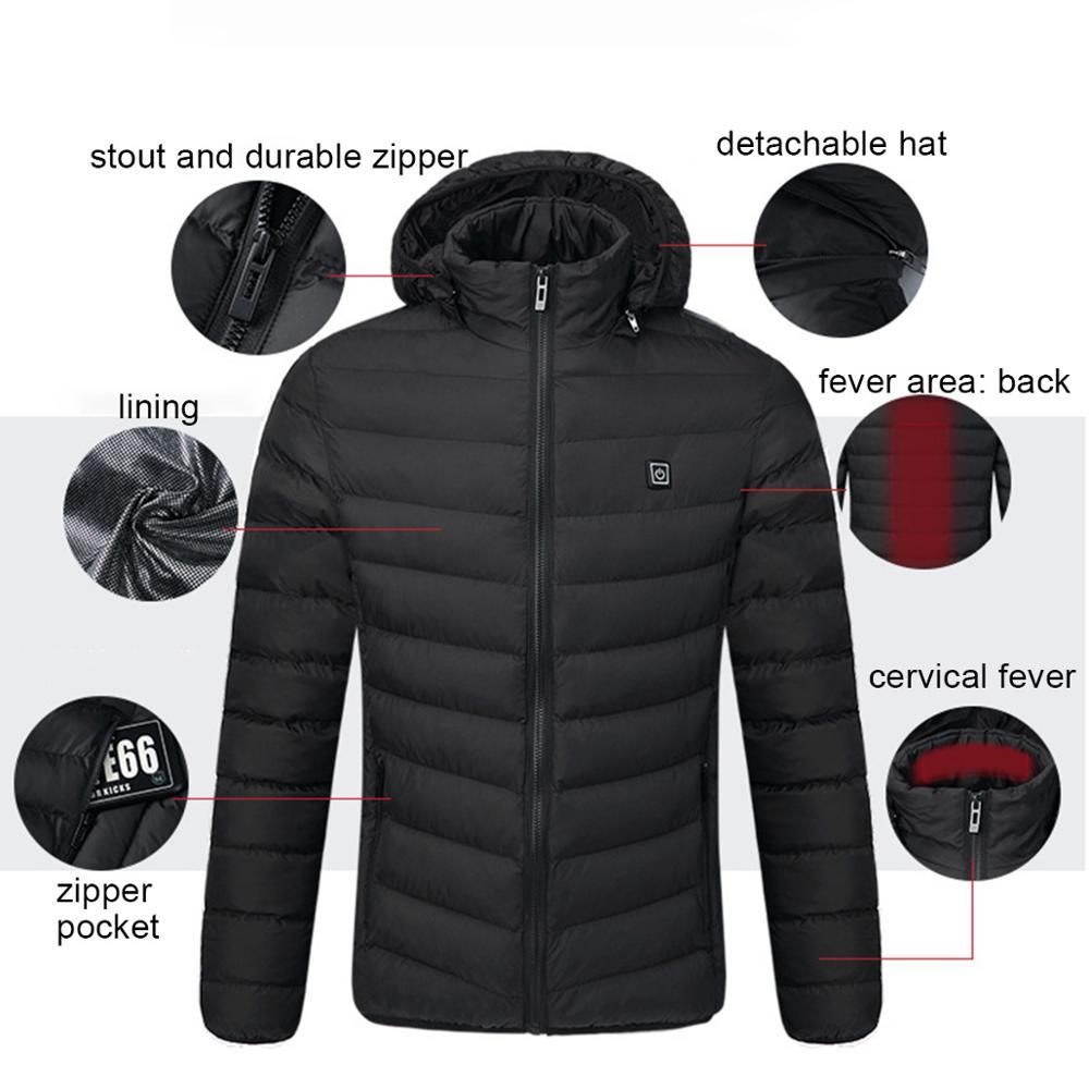 est Men Winter Warm USB Heating Jackets Smart Thermostat Pure Color Hooded Heated Clothing Waterproof Warm Coats B0829 210518