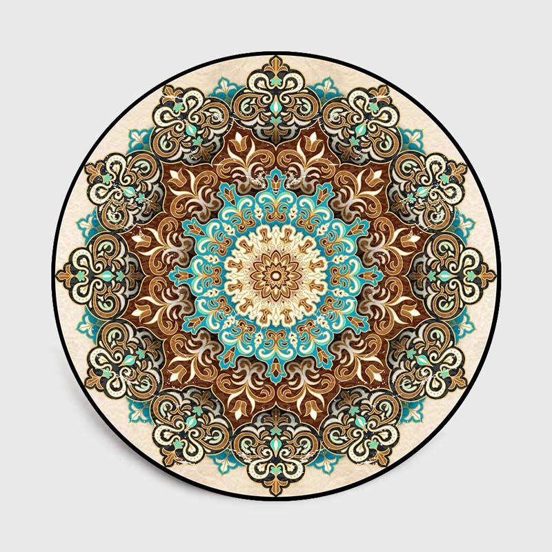 Coral Velvet Computer Chair Floor Mat Mandala Printed Round Carpet For Children Bedroom Play Tent Area Rug Blue Carpets