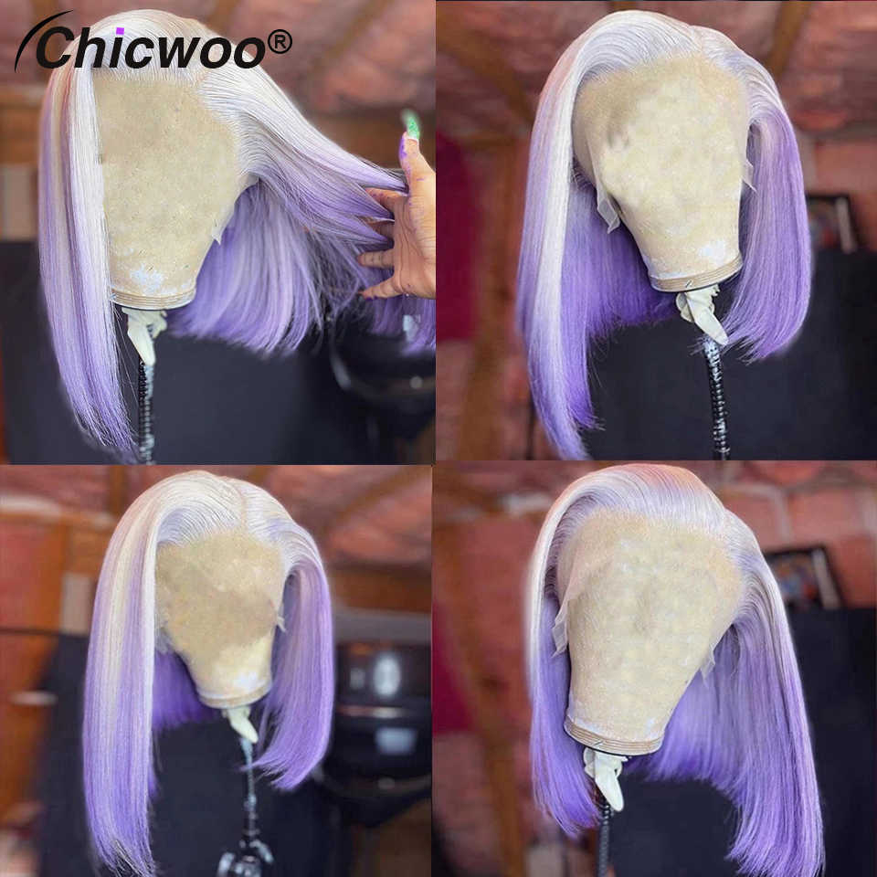 Bob Blue Colored Human Hair Wigs For Women Straight Purple Pink Ombre Lace Front Wig Preplucked Brazilian Remy Blue Bob Wig 180% S0826