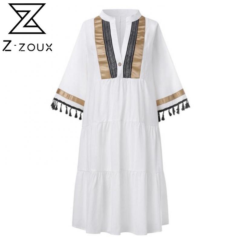 Women Dress Tassel Patchwork V-neck Beach Dresses Color Matching Plus Size Sexy Bohemian For 210524, White
Women Dress Tassel Patchwork V-neck Beach Dresses Color Matching Plus Size Sexy Bohemian For 210524, White