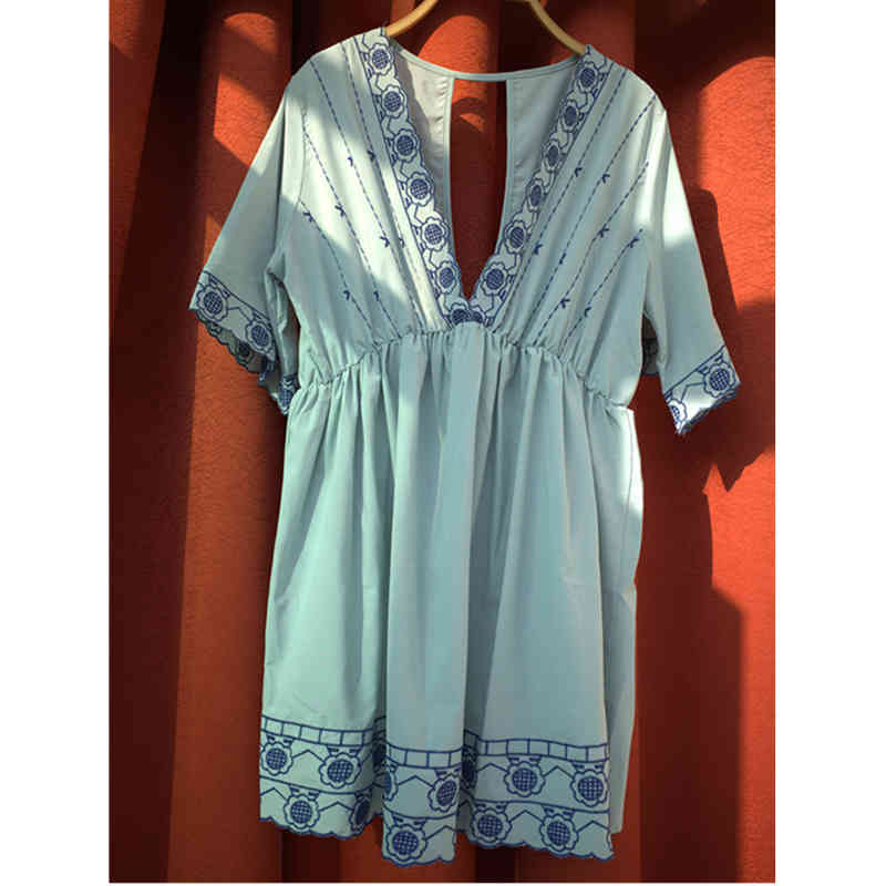 Embroidery Pareo Beach Cover Up Bikini Bathing Suit Swimwear Tunic Dress wear Robe de Plage #Q383 210420
