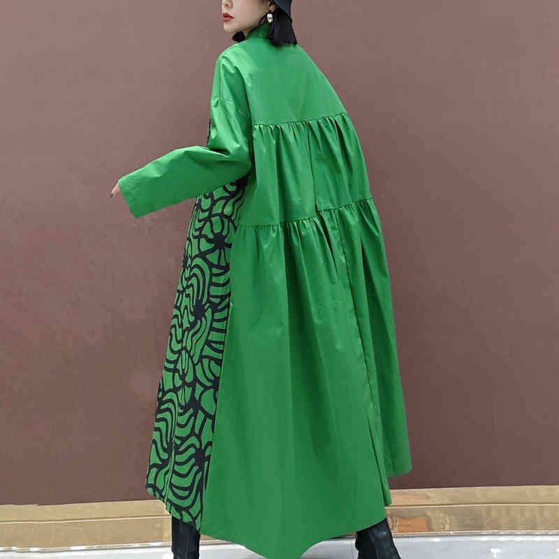 SHENGPLLAE Personality Printed Dress Women's Spring Lapel Three Button Large Size Long Sleeve Mid-calf Dresses 5B806 210427
