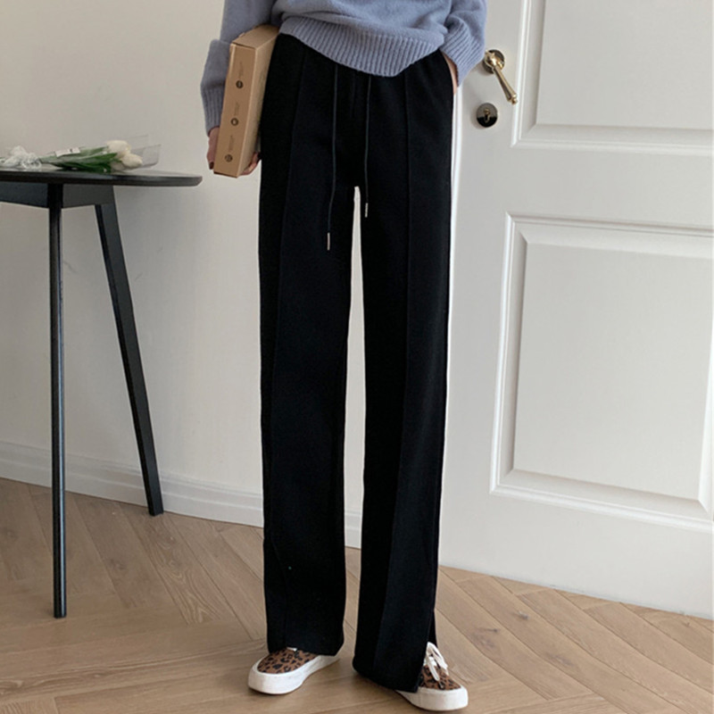 OL Elegant High Waist Plus Velvet Wide Leg Pants Women Spring Autumn Work Casual Female Thick Trousers 210421