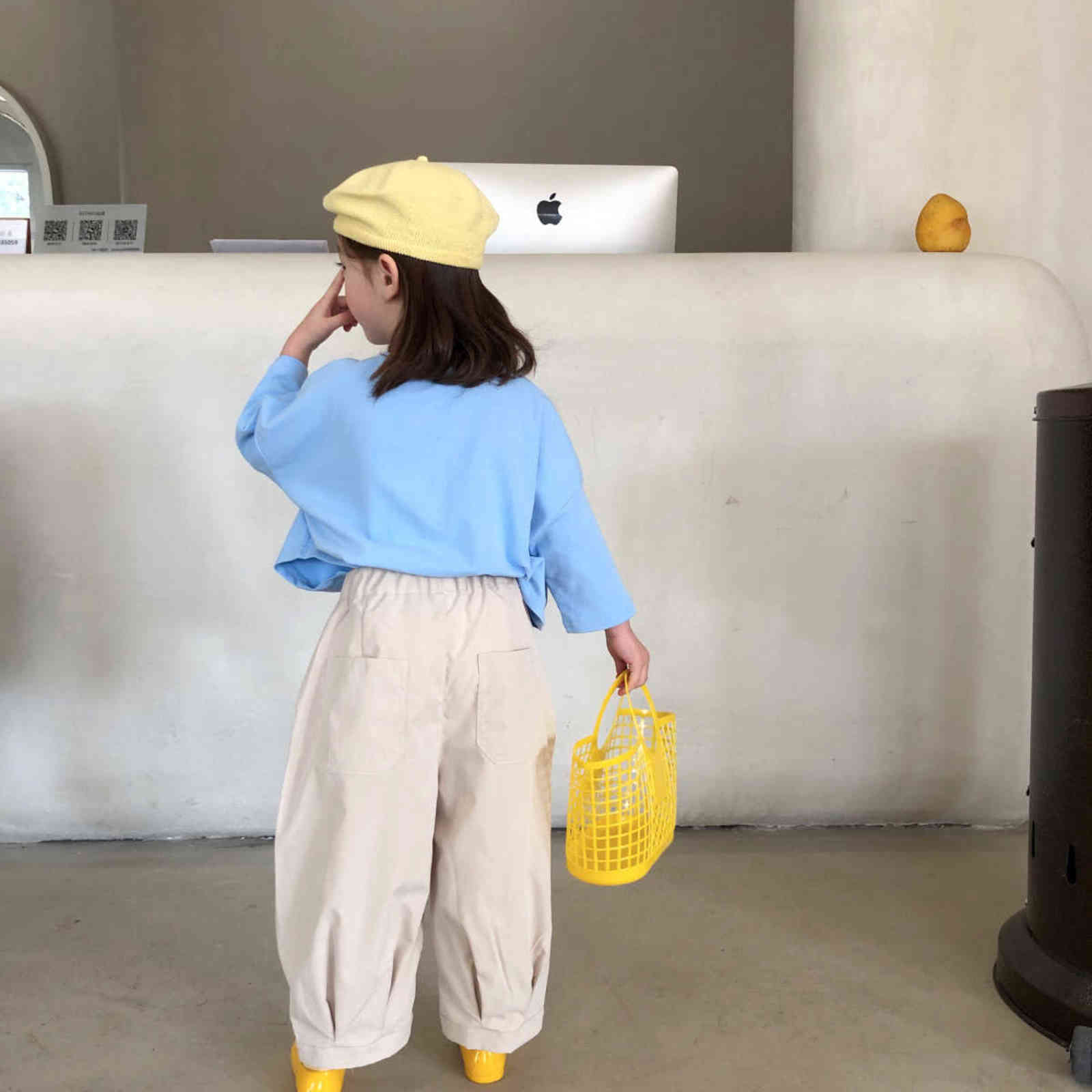 Japan style cute blue flower casual trousers for girls Spring cotton loose pants 2-7Y 211103