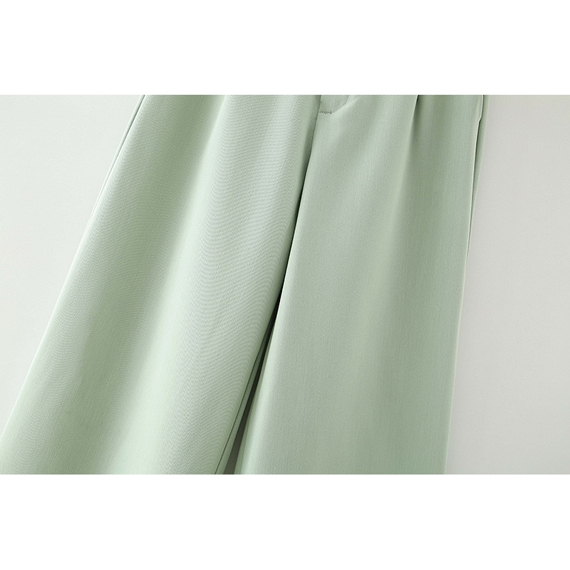 elegant women straight trousers fashion ladies stylish wide leg pants causal female solid green girl chic 210430