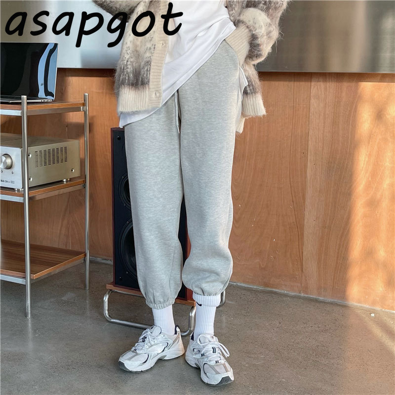 7 Color Autumn Winter Thick High Waist Fleece Sweatpants Drawstring Loose Solid Casual White Joggers Harem Pant Women Cotton 210429
