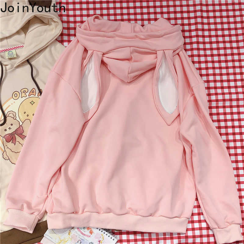 Joinyouth Hoodie Cartoon Print Hooded Pink Coat Tops Fashion Fall Clothes Loose Japanese Sweet Cute Sweatshirt 210910
