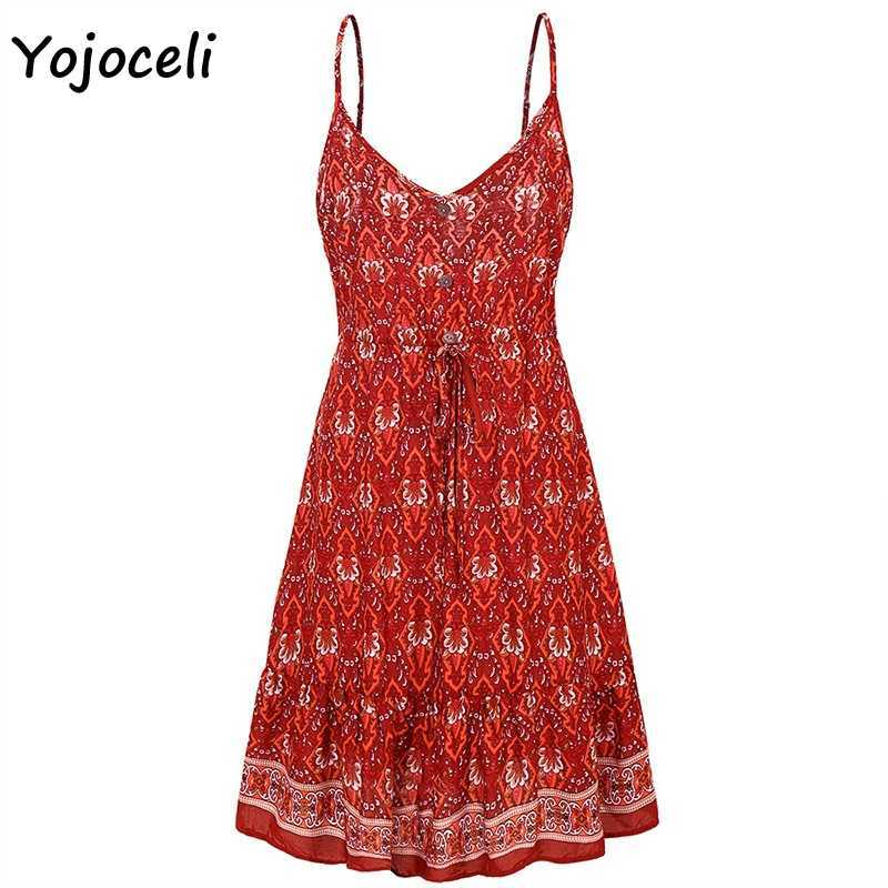 Yojoceli spring summer boho beach print dres button front sun mini female vestidos 210609