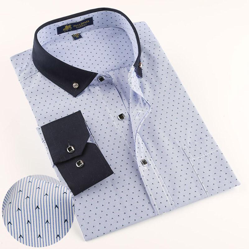 Korean Style Slim Fit Men's Casual Contrast Color Shirts Patchwork Printed Soft And Comfortable Design