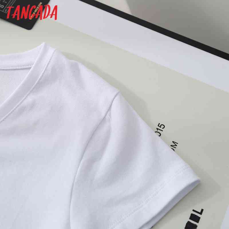 Women Summer V Neck Cotton T Short Sleeve Tees Ladies Casual Tee Shirt Street Wear Top 6D02 210416