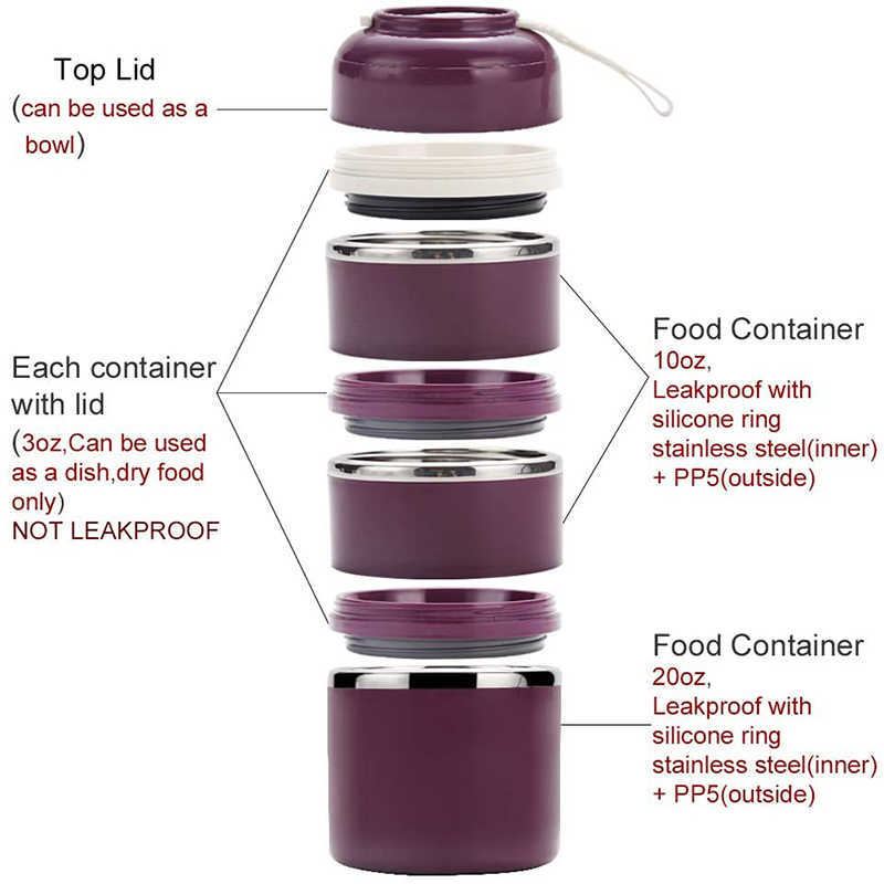 3 Tier Stainless Steel Lunchbox Insulation Food Soup Container Lunch Box Bag Portable Outdoor Bento Leak-Proof Kitchen 3 Layer 210818