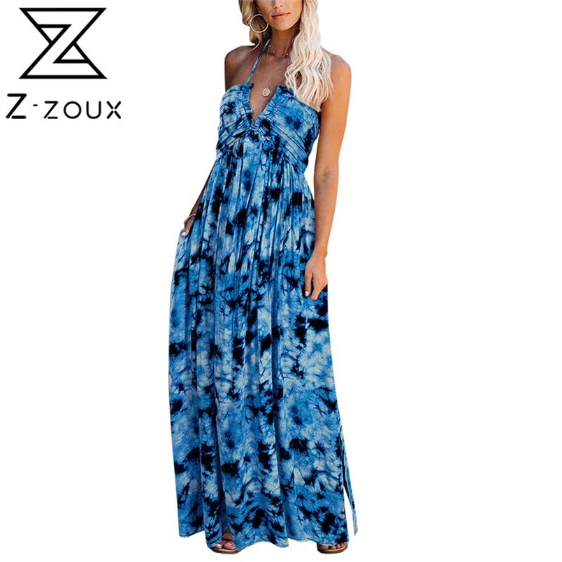 Women Dress V Neck Sleeveless Printed Bohemia es Sexy Long Floral Maxi Backless Bandage Plus Size es 210513