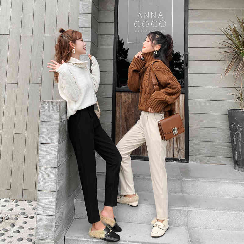 Autumn and Winter Woolen Harem Pants Women Straight Casual Trousers Full Length High Waist Pantalon Femme 6994 50 210508