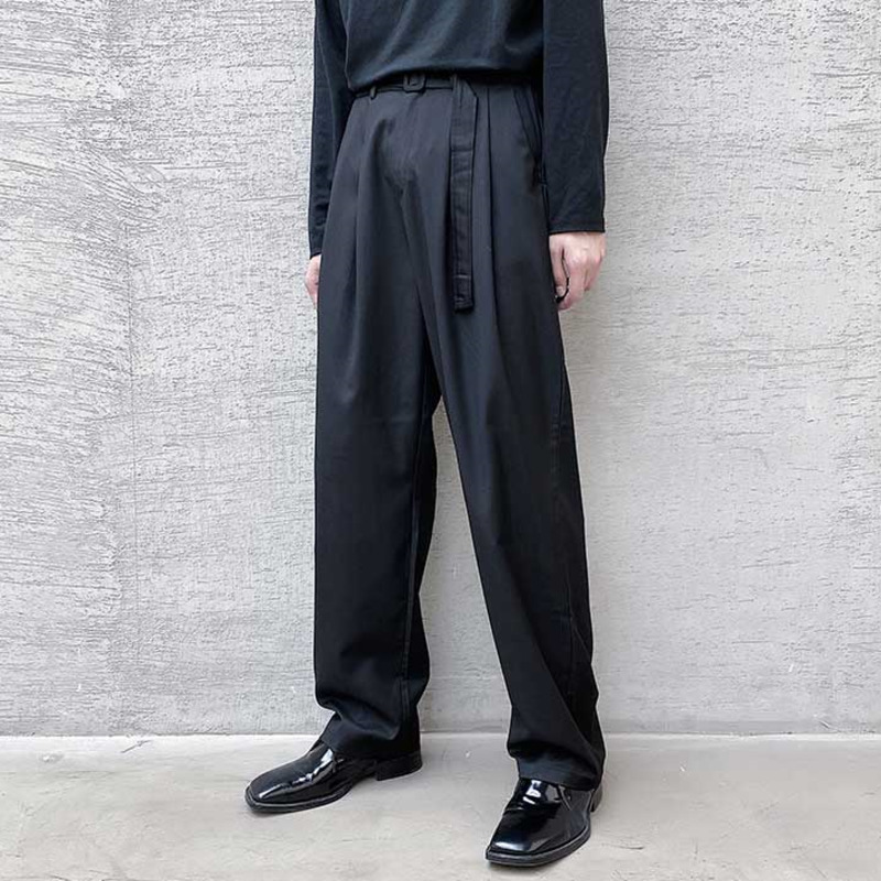 IEFB Spring Korea Streetwear High Waist Slim Black Trousers Men's Trend Wide Leg Pants With Belt 9Y6663 210524