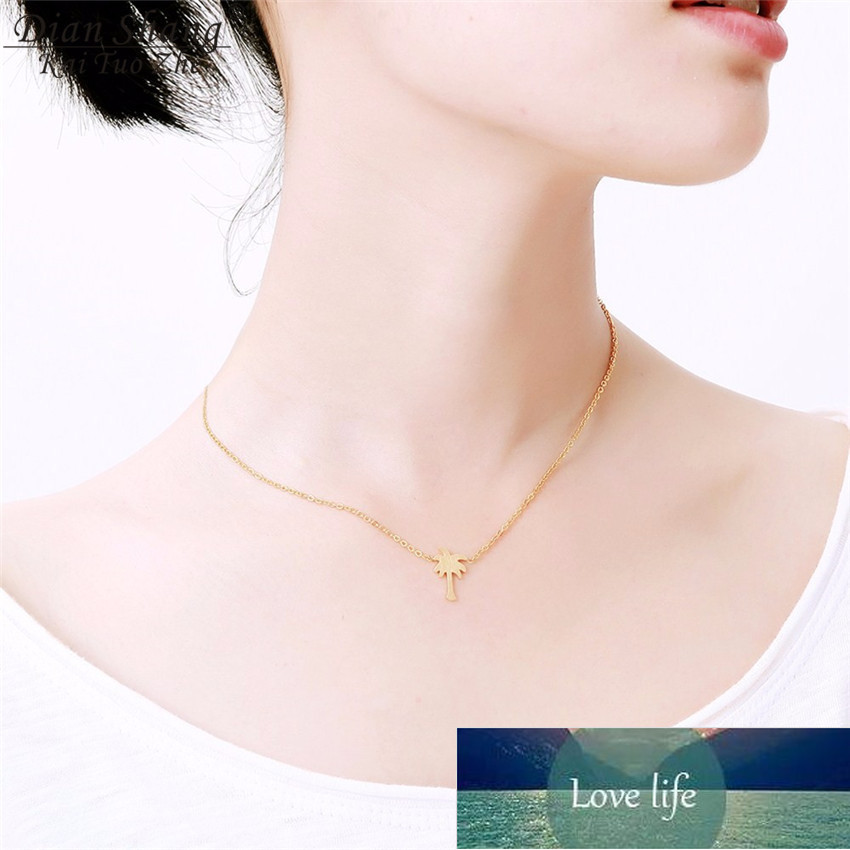 Minimalism Palm Tree Necklaces Women's Dainty Jewelry Stainless Steel Tropical Leaves Arecaceae Hawaii Plant Friendship Necklace