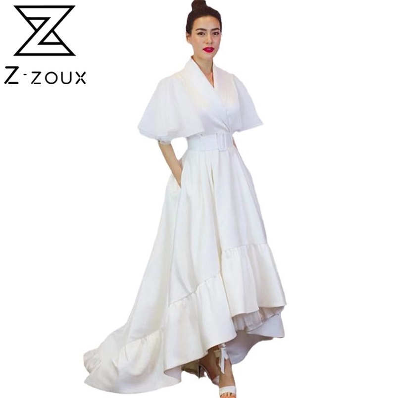 Women Dress Temperament Party Dresses Short Sleeve High Waist Large Hem Maxi Plus Size Sexy Ladies 210513