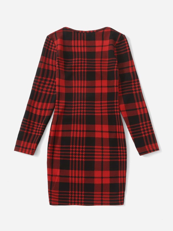 Girls Plaid Print Square Neck Dress SHE