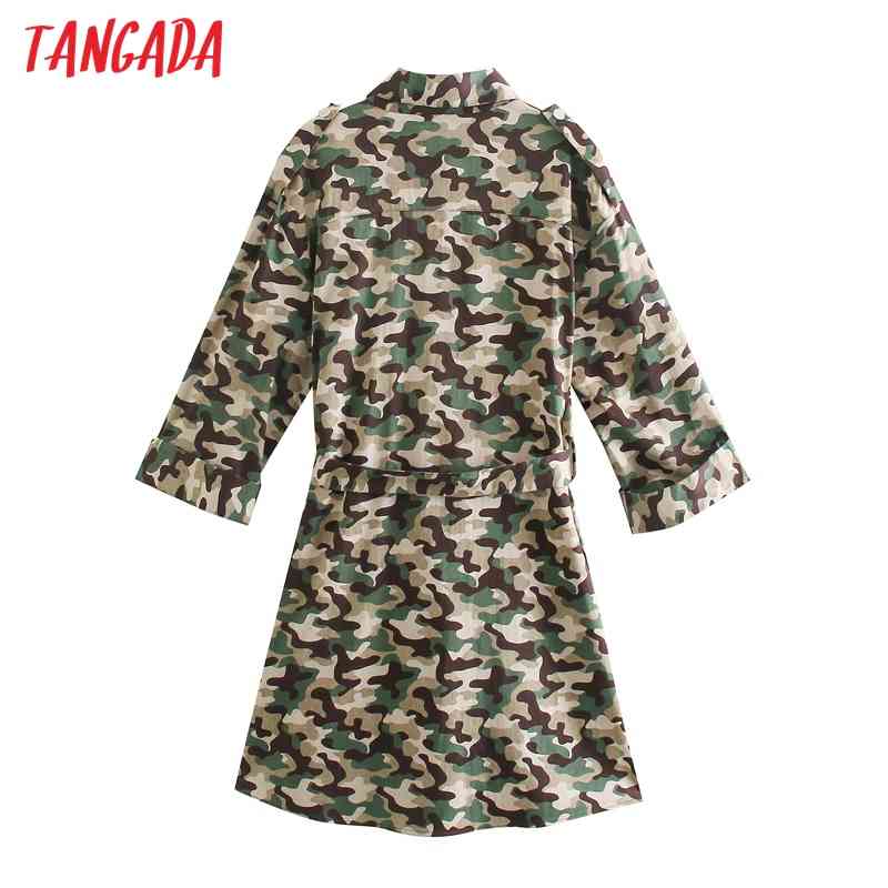 Fashion Women Camouflage Print Loose Shirt with Slash Long Sleeve High Street Ladies Mini Dress 5Z89 210416