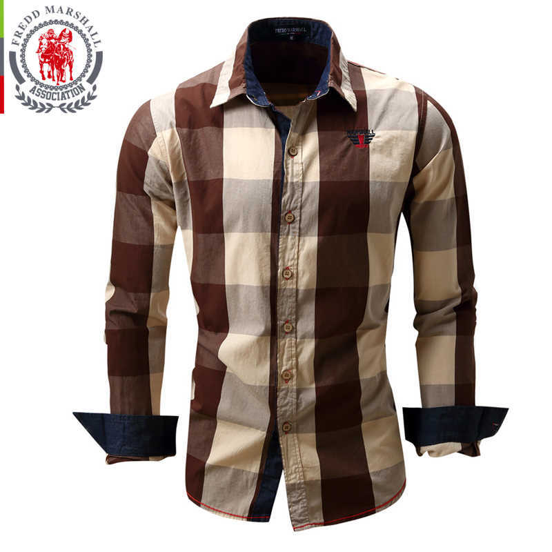 FREDD MARSHALL Plaid Shirt Men Shirts Men Dress Long Sleeves Pure Cotton Camisa Masculina Casual Mens Shirts Para Hombre FM099 210527
