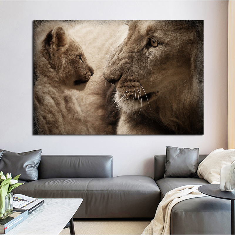 Lion Mother And Child Pictures Canvas Painting Posters And Prints Wall Art for Living Room Modern Home Decoration