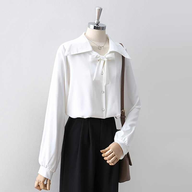 QOERLIN Elegant OL Tops Shirt Women Work Shirts Long Sleeve Bowtie Blouse Single Breasted Women Black Blusas Feminina Plus Size 210412
