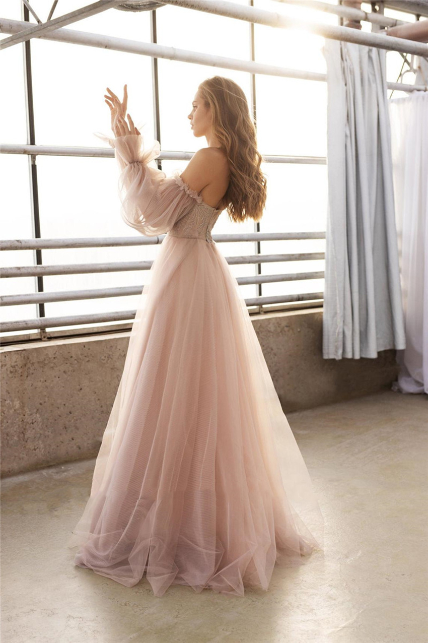 Dusty Pink Long Prom Dresses 2024 Off the Shoulder Sweetheart Tulle Romantic Elegant Princess Prom Party Gown Custom