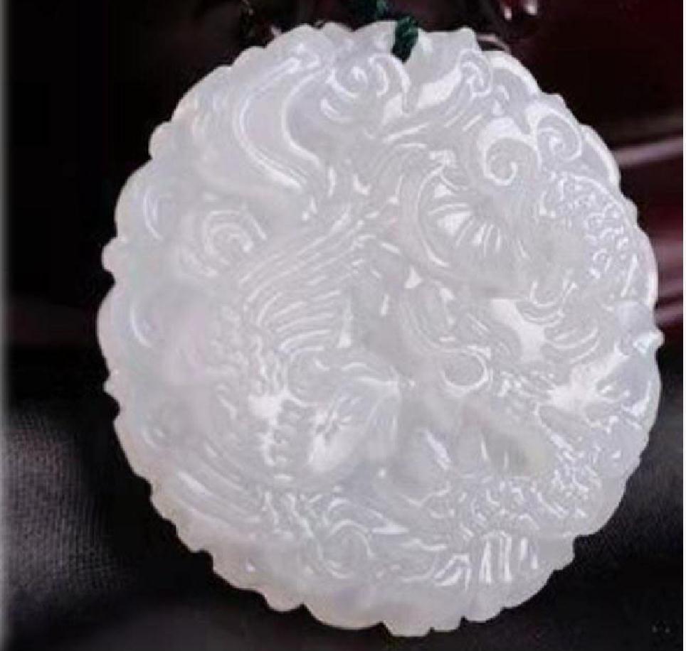 Natural Afghan White Jade Dragon and Phoenix Good Luck Pendant X11555