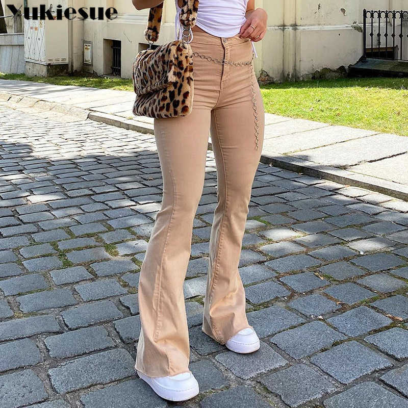 streetwear high waist women's fashion browm jeans woman girls women flare pants trousers female jean femme denim bagge mom jeans 210616