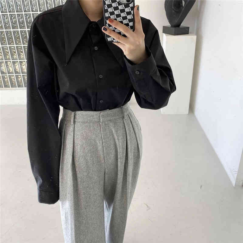Korean Lapel Solid Color Women's Shirts Versatile Long Sleeve Single Breasted Blouse Women Autumn Blusas Mujer 12541 210427