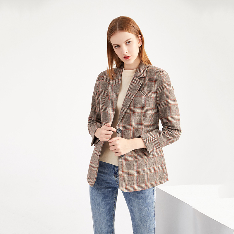 Women's Simple Suit Single Breasted Lapel Slim Check Shirt Fashion Simple Jacket, Customize
Women's Simple Suit Single Breasted Lapel Slim Check Shirt Fashion Simple Jacket, Customize