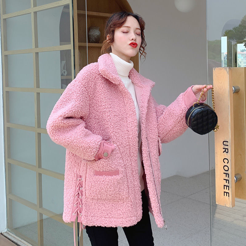 women's wool & blends wool coat mid-length korean style loose-grained sheep cut and skin a thick woolen ic2k, Black
women's wool & blends wool coat mid-length korean style loose-grained sheep cut and skin a thick woolen ic2k, Black