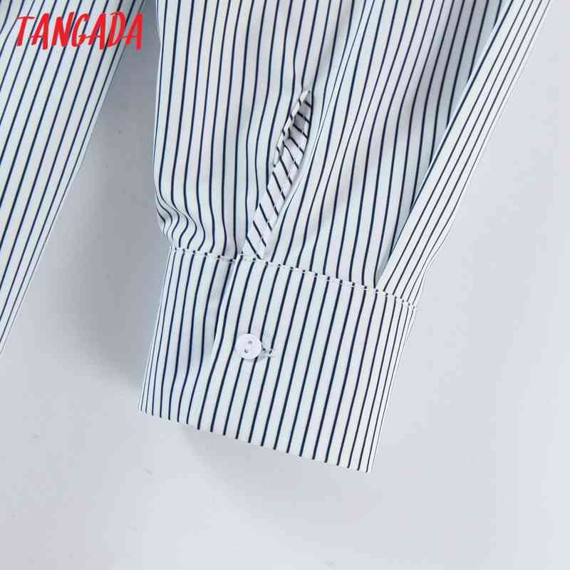 Women Striped Print Heart Pocket Long Sleeve Chic Female Casual Loose Shirt SL542 210416