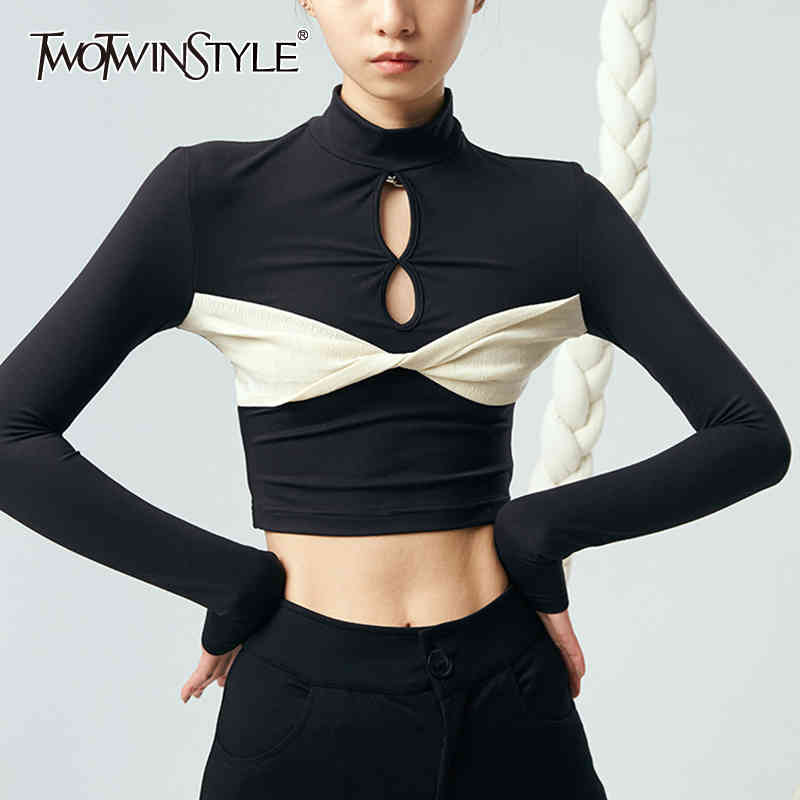 TWOWINSYLE Sexy Black Shirt For Women Stand Collar Long Sleeve Hollow Out Slim Shirts Females Summer Fashion Stylish 210524
TWOWINSYLE Sexy Black Shirt For Women Stand Collar Long Sleeve Hollow Out Slim Shirts Females Summer Fashion Stylish 210524