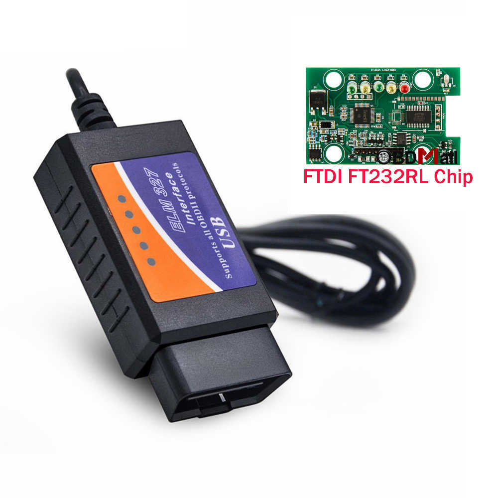 New ELM327 OBD2 FTDI FT232RL Chip OBD II Scanner Automotive for PC EML V1.5 ODB2 Interface Diagnostic Tool ELM 327 USB V 1.5