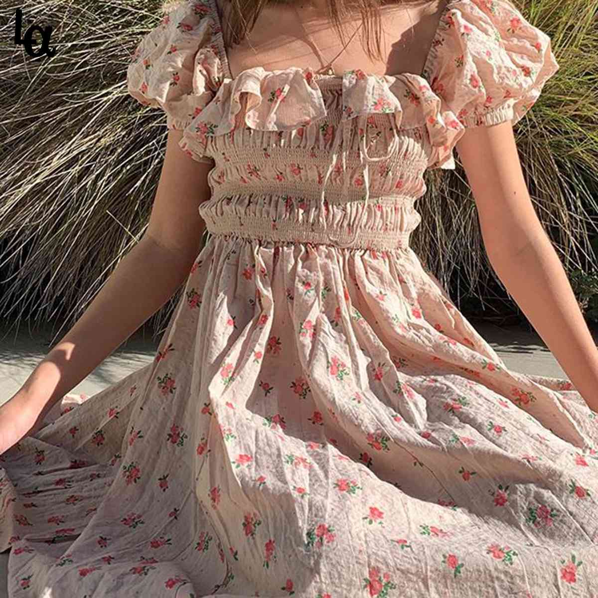 Summer Vintage Floral Women Midi Dress Spring Puff Sleeve Ruffle Elastic Elegant Vestido Retro Chic Robes 210519, As picture
Summer Vintage Floral Women Midi Dress Spring Puff Sleeve Ruffle Elastic Elegant Vestido Retro Chic Robes 210519, As picture