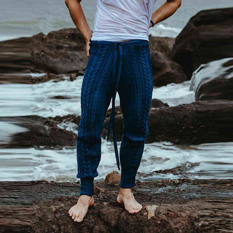 Fashion Lace-up Zipper Little feet Pants For Men Drawstring Mid Waist Autumn Casual Slim Knitted Cropped trousers 211112