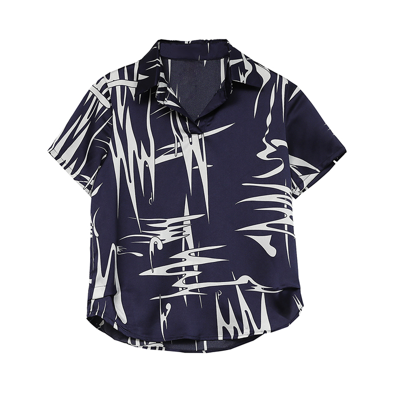 Fashion Print Shirt Plus Size Women Clothes Summer Short Sleeve Office Lady Tops Satin Blouse Blusas 9230 50 210506