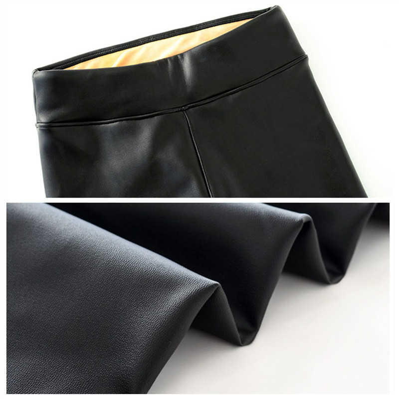 Winter Leather Pants For Women Gold Fleeces Warm Thicken Pencil High Waist PU Skinny Leggings Female Trousers P9108 211115
