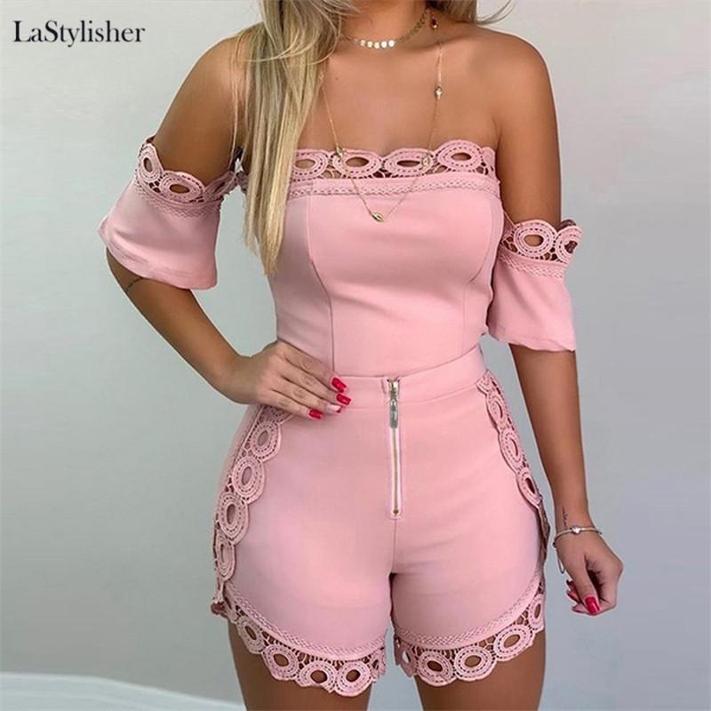 Two Piece Dress LaStylisher Off Shoulder Ladies Suit Clothes Top Shorts Women 2 Sets Plus Size Sexy Lace Summer Clothing Set