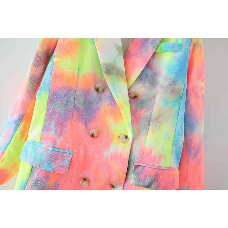 elegant women blazer office ladies multicolour print jackets sweet female double breasted slim suits girls chic sets 210430