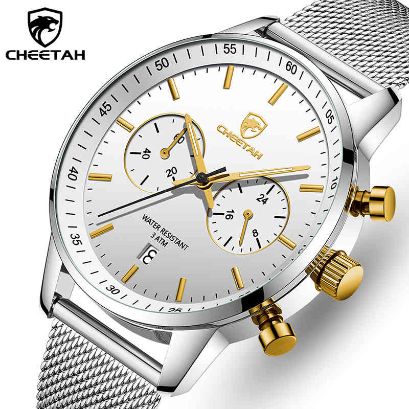 CHEETAH Men Watch Fashion Casual Quartz Mens Watches Stainless Steel Waterproof Chronograph Sport Male Clock Relogio Masculino 210517, Silver gold grey
CHEETAH Men Watch Fashion Casual Quartz Mens Watches Stainless Steel Waterproof Chronograph Sport Male Clock Relogio Masculino 210517, Silver gold grey
