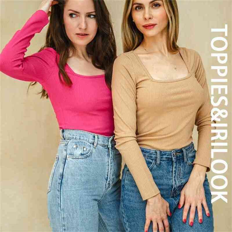 Toppies Sexy Square Collar Slim T-shirts Woman Knitwear Tops Solid Color Long Sleeve Skinny 210708, Paleturquoise
Toppies Sexy Square Collar Slim T-shirts Woman Knitwear Tops Solid Color Long Sleeve Skinny 210708, Paleturquoise