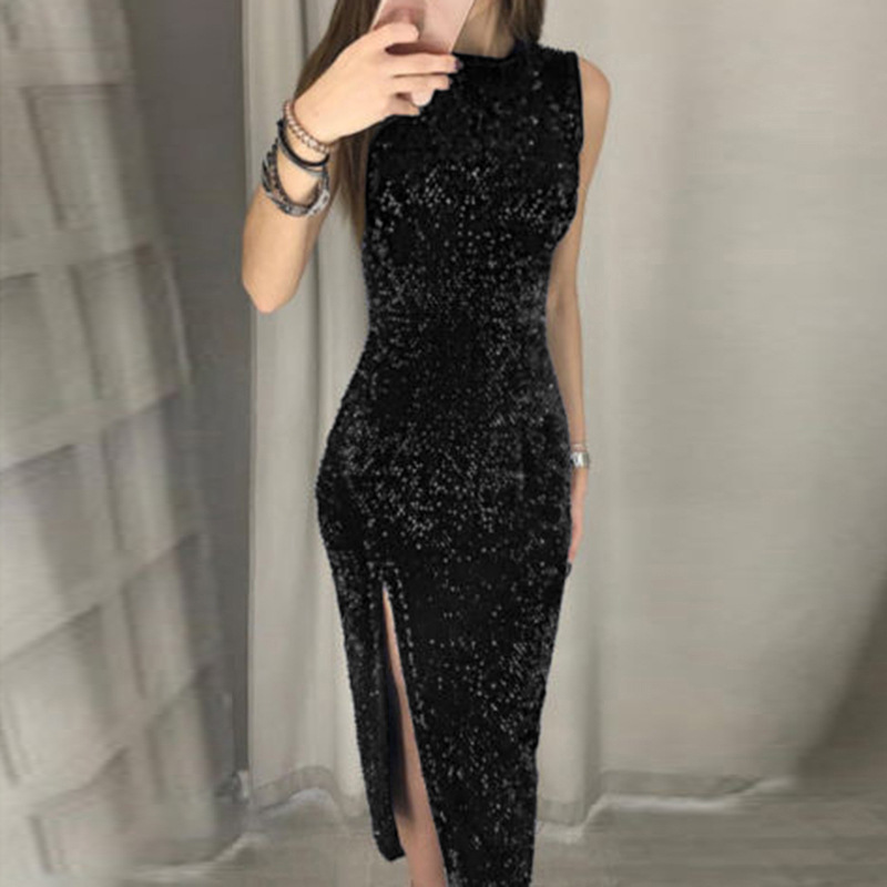 Women Sexy Dress Vestidos De Festa Sleeveless Sequin Bodycon Party Wedding Prom Formal Hot Sales 210419