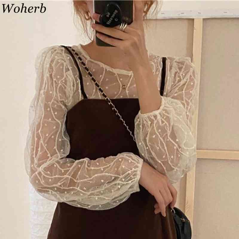 Womens Lace Shirt See Through Tops High Waist Velvet Suspender Elegant Dress Korean Suit Two-piece Set Women 210519