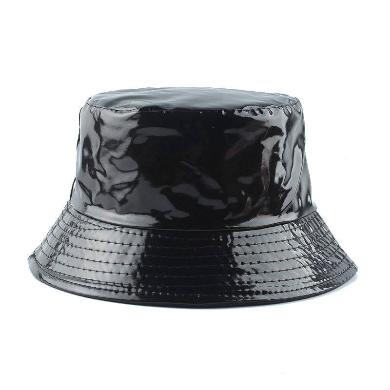 Fitted Hat 2021 New Fashion Waterproof Black Bucket Hat Reversible Leather Fishing Cap Unisex Fisherman Hats Hip hop Casual Sun