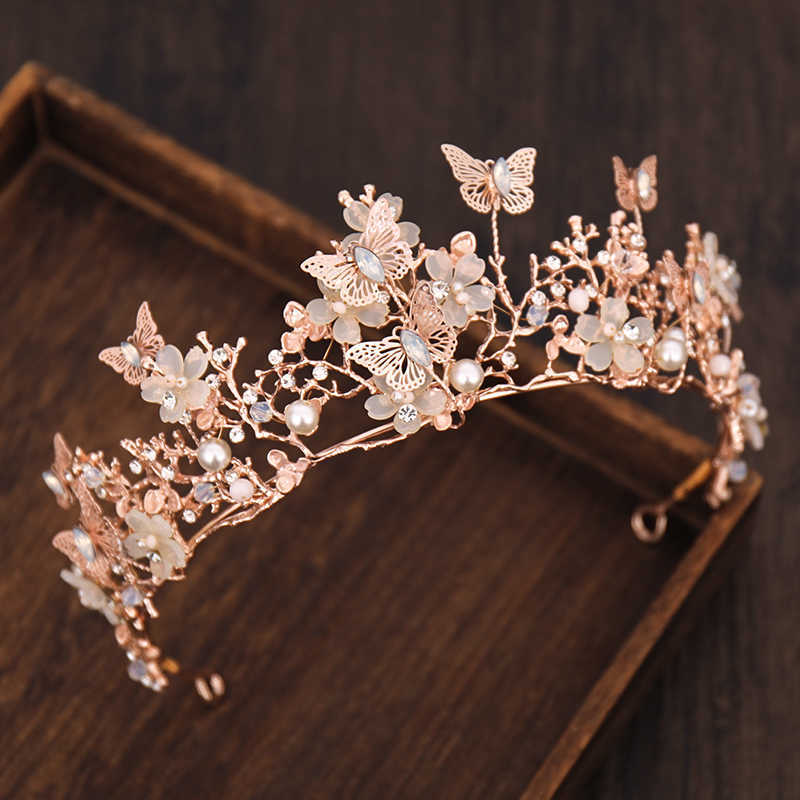 Bridal Crown Baroque Pearl And Tiara Butterfly Hairband Wedding Hair Accessories Princess Bride Tiaras