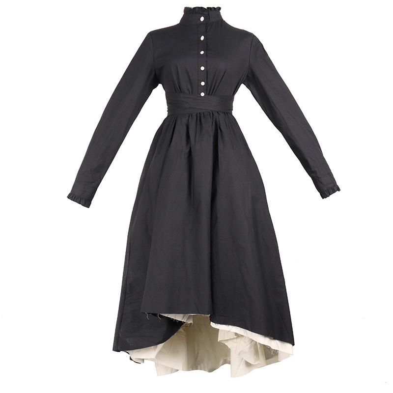Casual Dresses Autumn Dress Women Cotton Vintage A-Line Solid Full Bow Empire For Japan Dark Style Luxury Designer