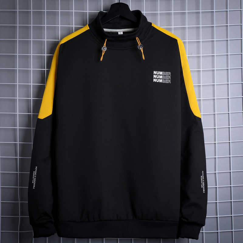 Autumn Winter Men Sweatshirts Stand collar Loose Streetwear Splicing Drawstring Pullover Long Sleeve Hoodies Clothes male 210603